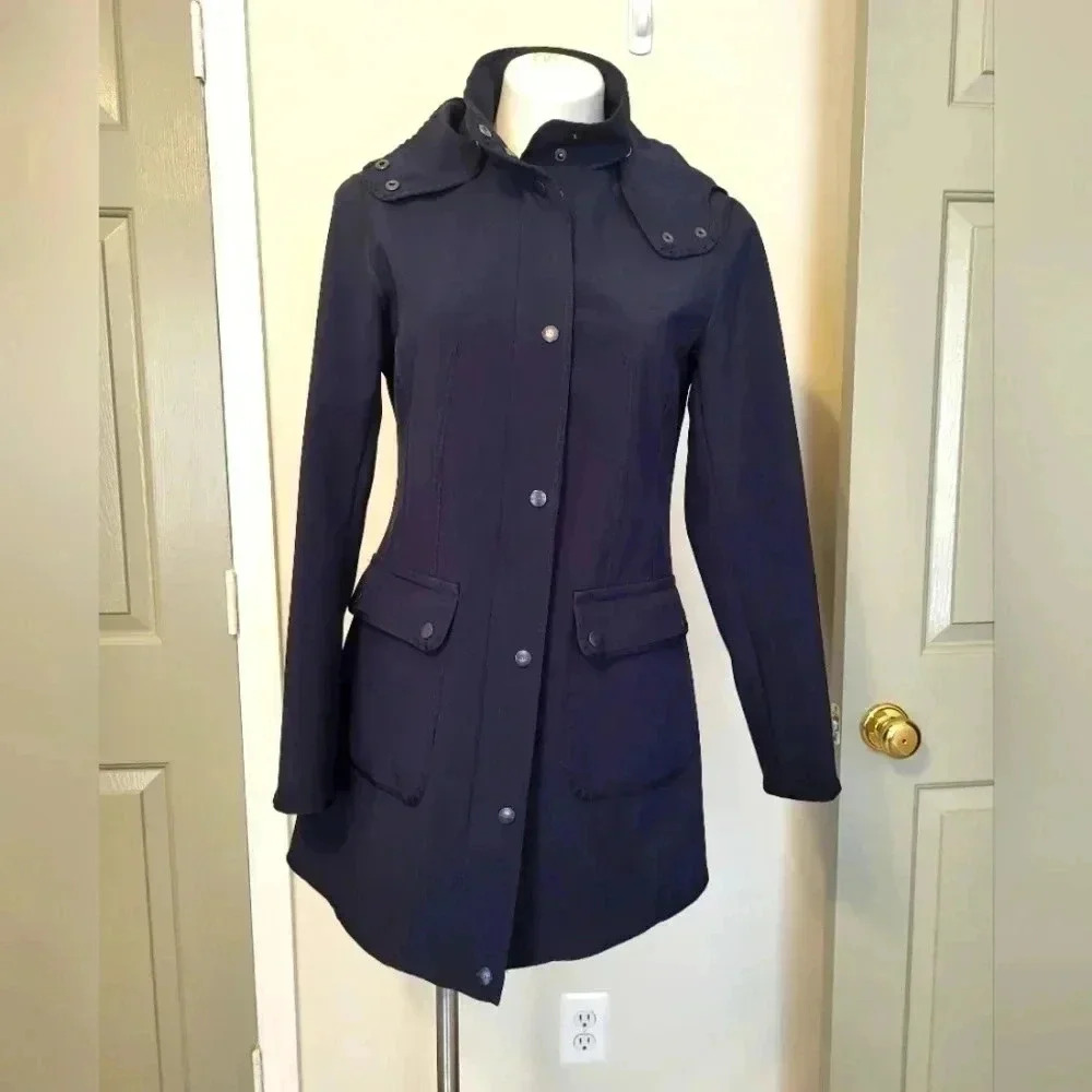 DKNY Blue Longline Water Resistant Drawstring Waist Hooded Parka Jacket(S)